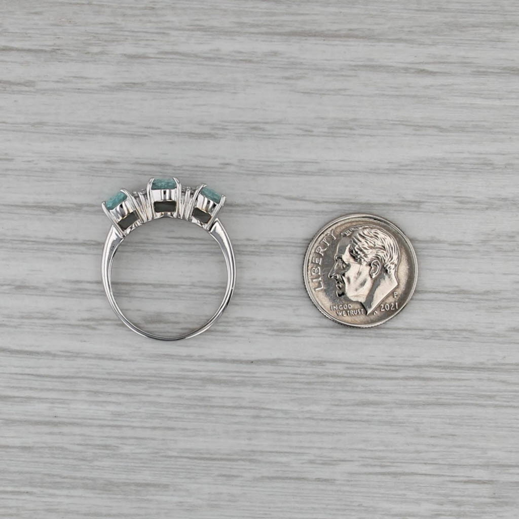 2.18ctw 3-Stone Aquamarine Diamond Ring 18k White Gold Size 8