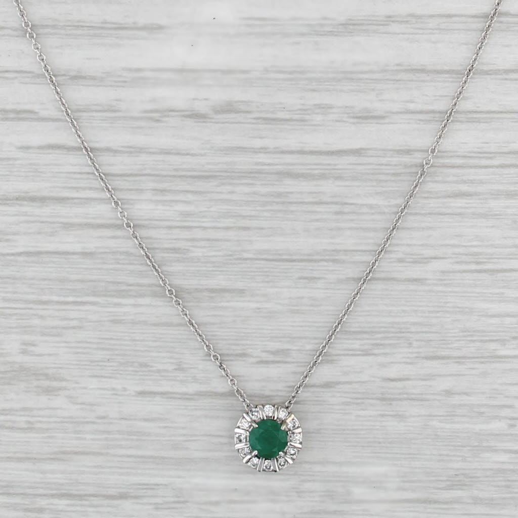 Effy 0.78ctw Emerald Diamond Halo Pendant Necklace 14k White Gold 16" 18"