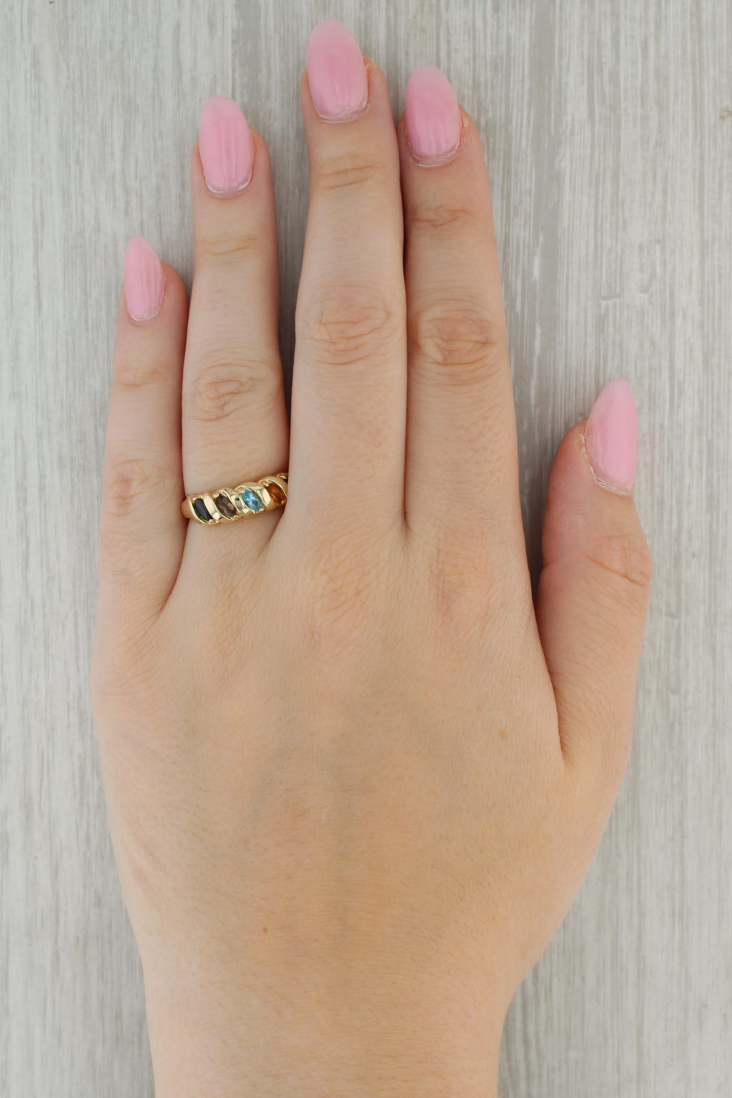 Rosy Brown 0.80ctwMultistone Ring 14k Gold Stackable Emerald Citrine Topaz Quartz Sapphire
