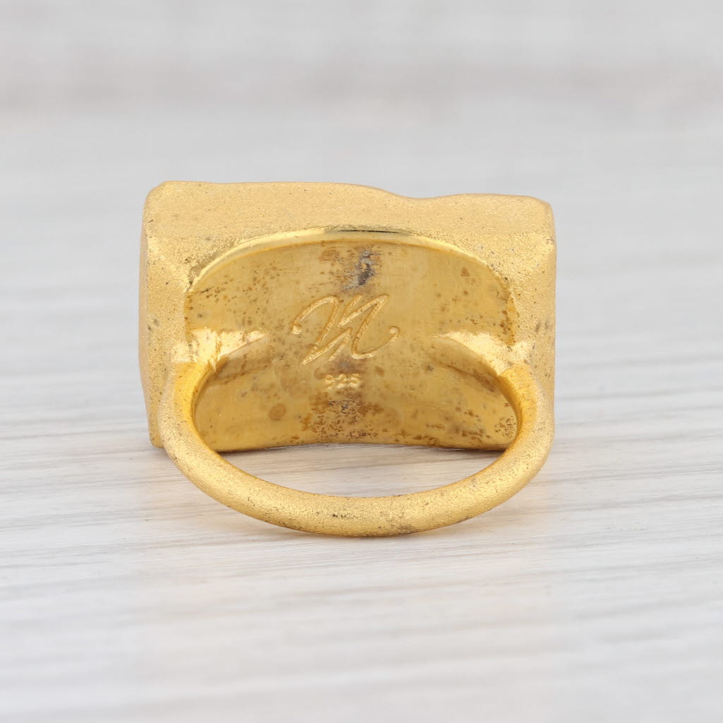 New Nina Nguyen Gray Druzy Quartz Ring Sterling Silver 22k Gold Vermeil Size 6