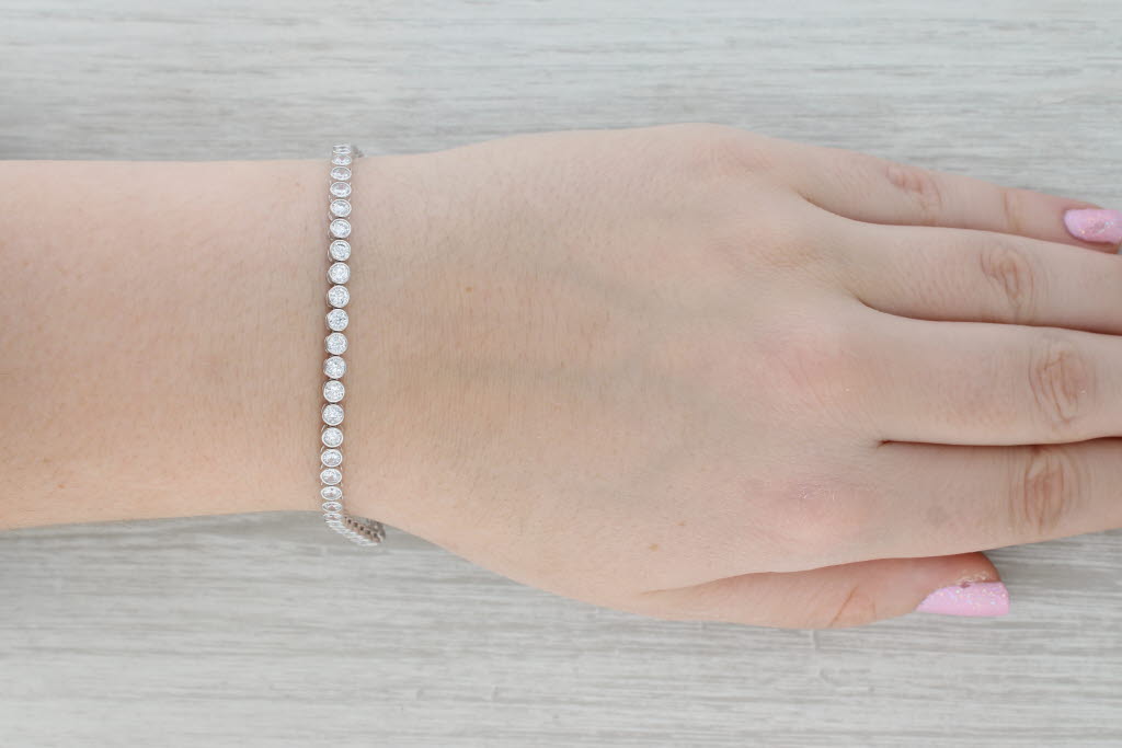 Gray 5ctw Cubic Zirconia Tennis Bracelet 14k White Gold 7" 3.8mm