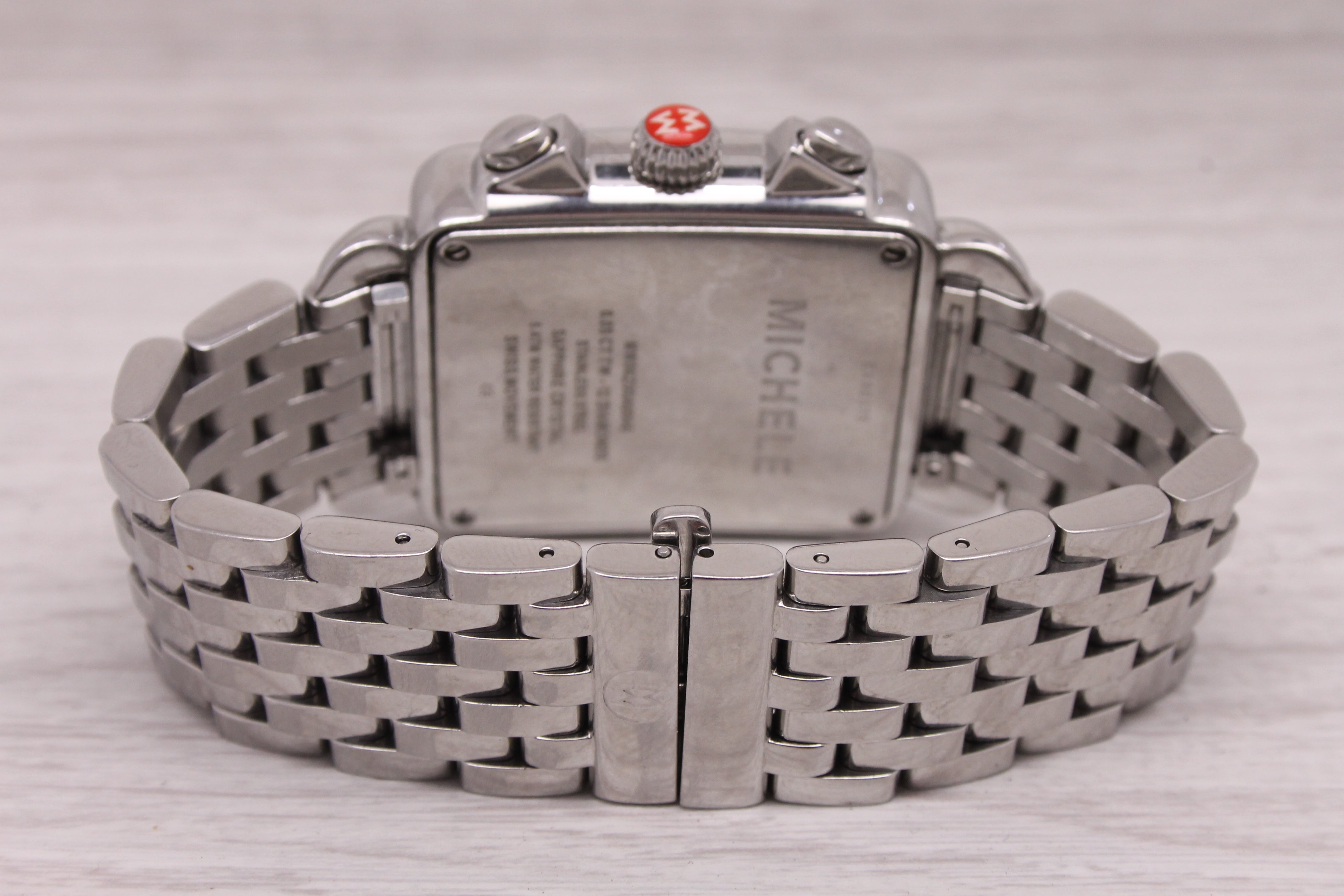 Dark Gray Michele Deco XL Steel Quartz Chronograph Watch Diamond MOP Dial MW06Z00A0046