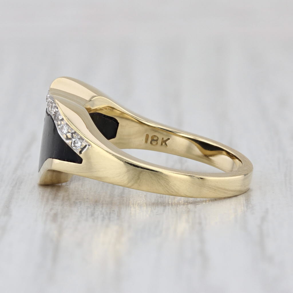 Bernard K Passman Contoured Black Coral Diamond Ring w/ Papers 18k Gold Sz 6.75