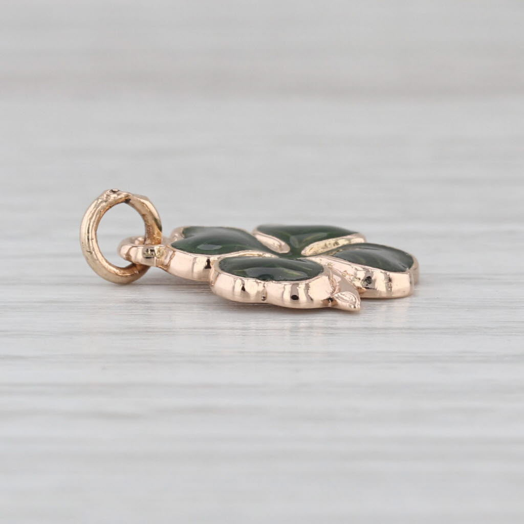 Green Enamel Shamrock Charm 14k Yellow Gold 4-Leaf Clover Pendant