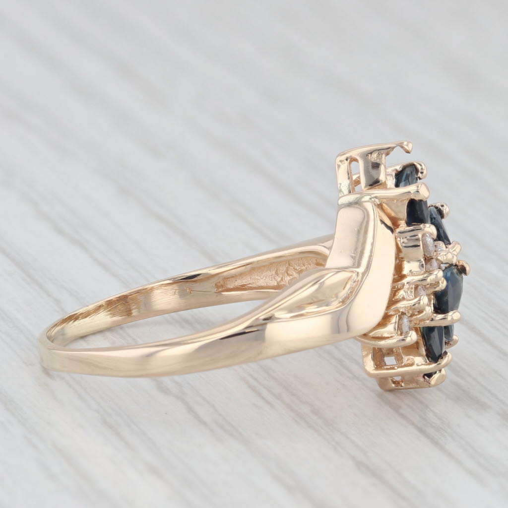 Light Gray 1.75ctw Blue Sapphire Cluster Diamond Bypass Ring 14k Yellow Gold Size 10
