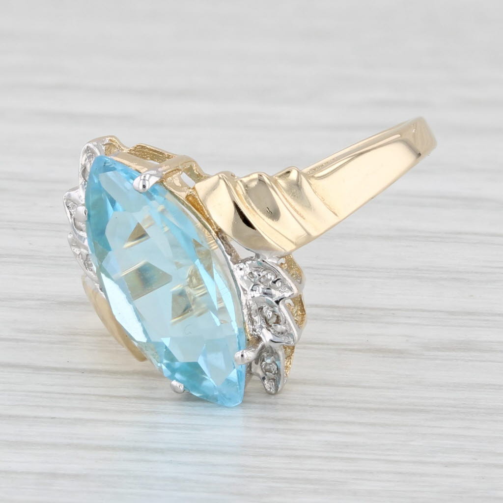 Light Gray 3.40ct Marquise Blue Topaz Solitaire Ring 14k Yellow Gold Size 7.25