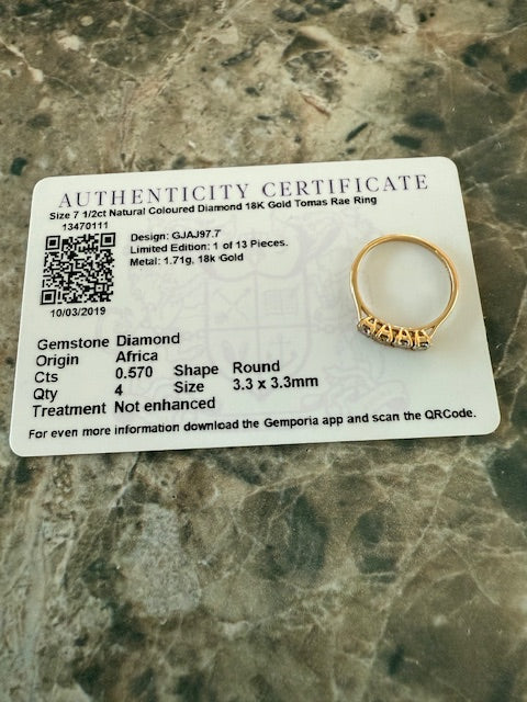 0.51ctw Multicolor Diamond Ring 18k Yellow Gold Sz 7.25 Stackable COA Tomas Rae