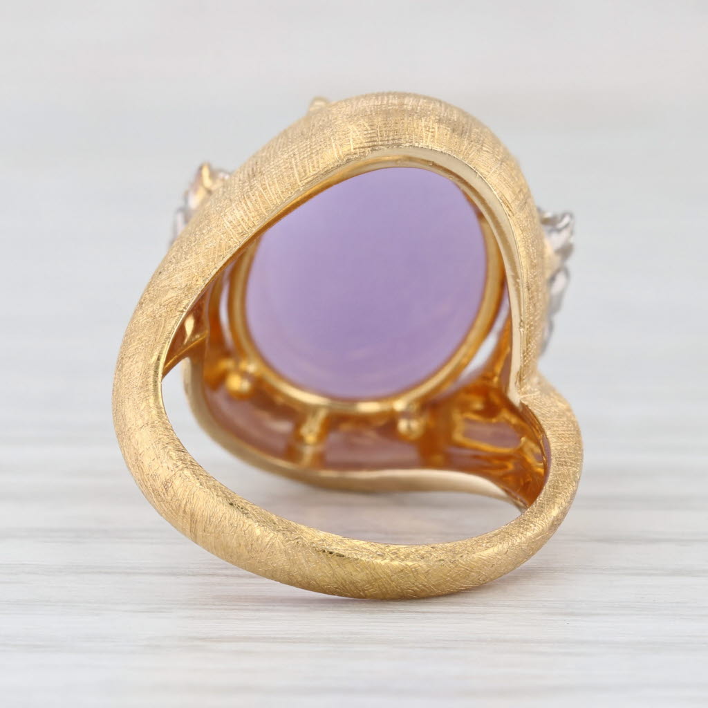 Purple Jadeite Jade Diamond Bypass Ring Brushed 14k Yellow Gold Sz 6.5 Cocktail