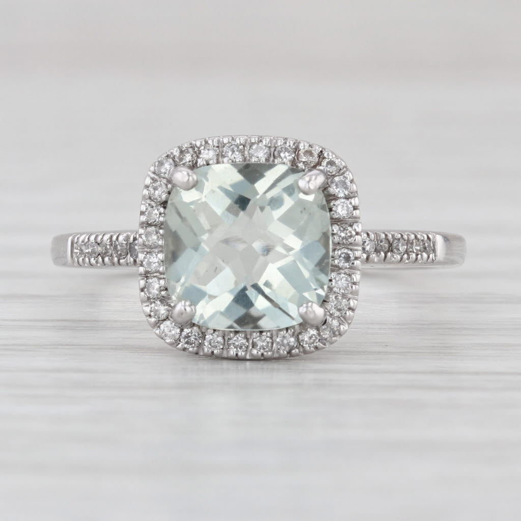 2.20ctw Praisilite Green Amethyst Diamond Halo Ring 14k White Gold Size 8.5