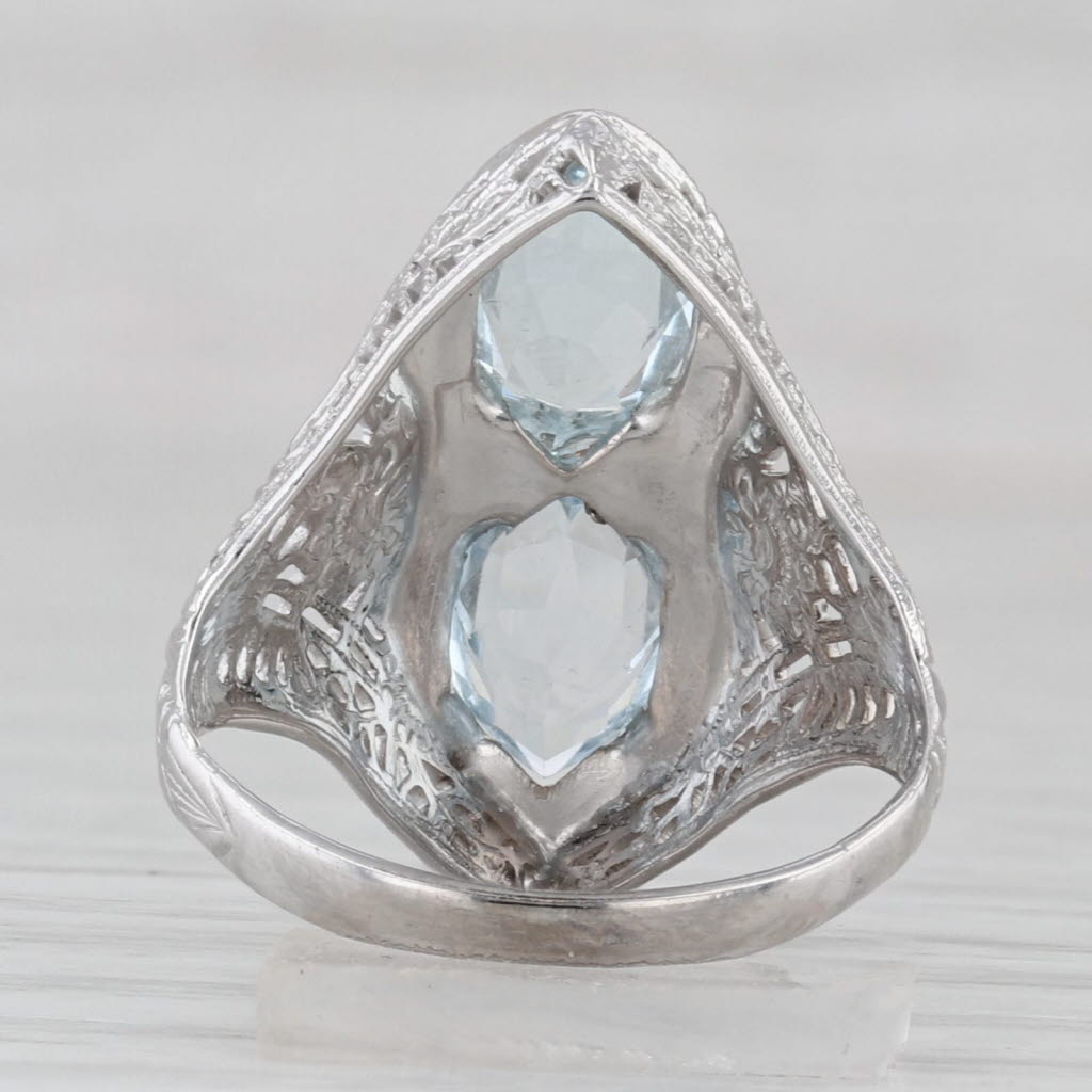 Gray Vintage 1.61ctw Aquamarine Diamond Art Deco Filigree Ring 14k White Gold Size 4