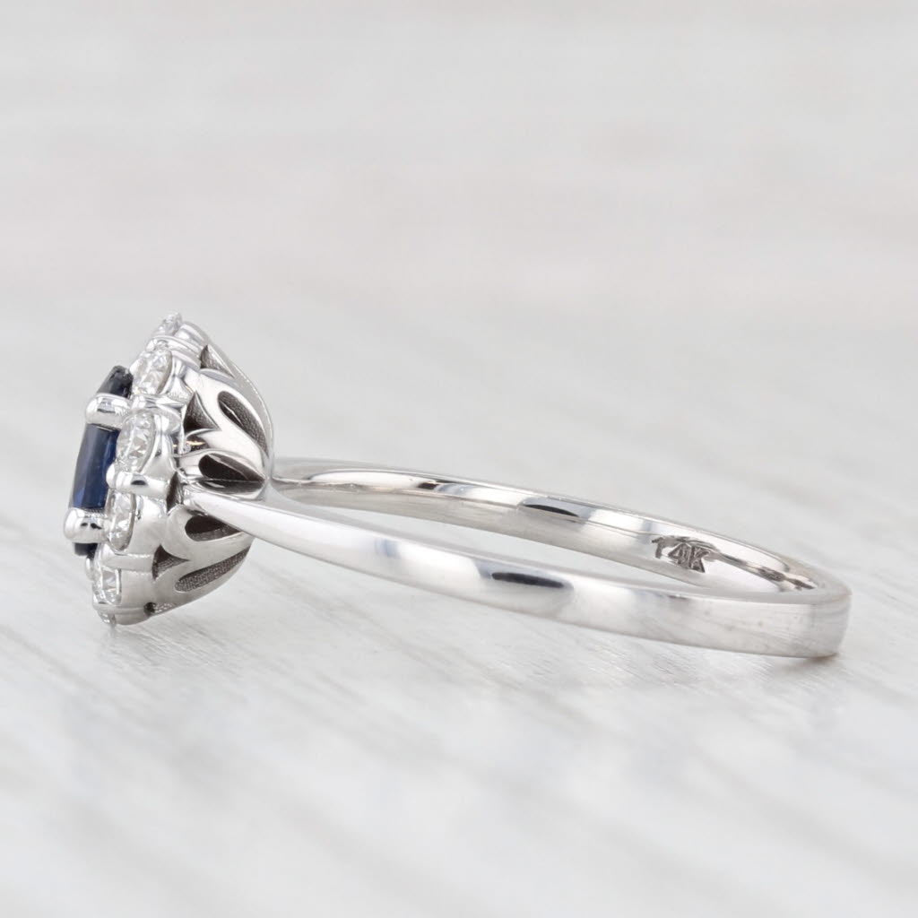 Light Gray 0.70ctw Oval Blue Sapphire Diamond Halo Ring 14k White Gold Size 6.5 Engagement