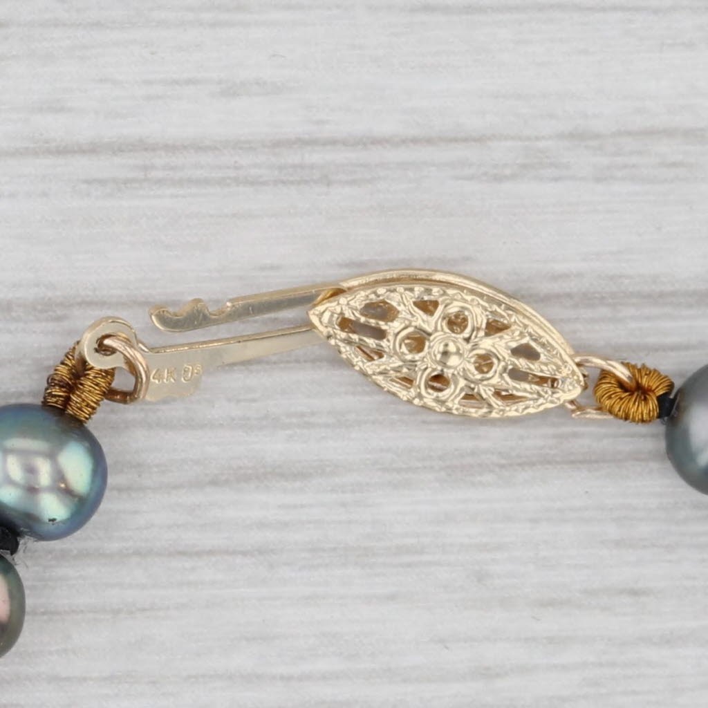 Light Gray Black Cultured Pearl Single Strand Bracelet 14k Yellow Gold 7.25"
