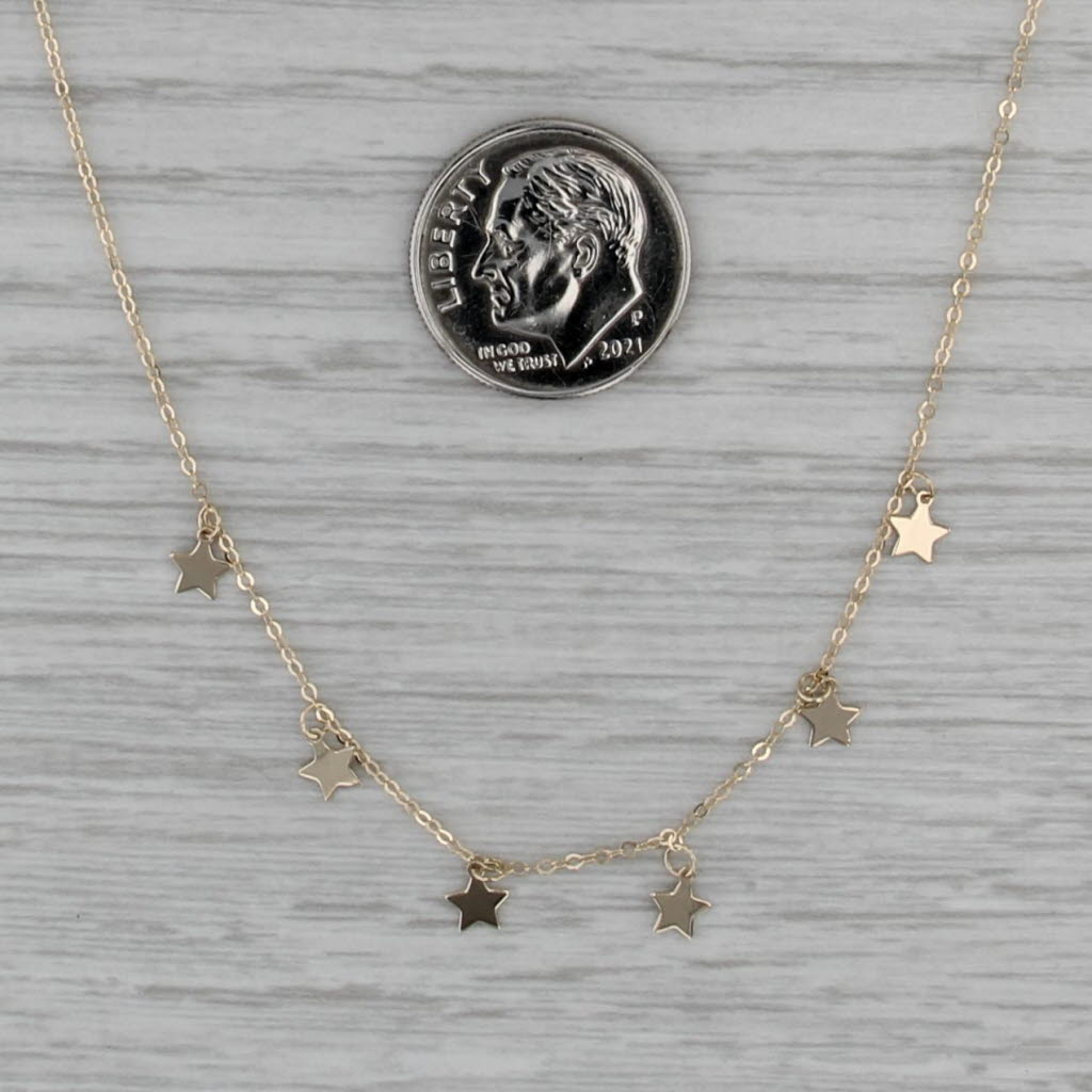 Star Charms Station Necklace 14k Yellow Gold 18" Cable Chain