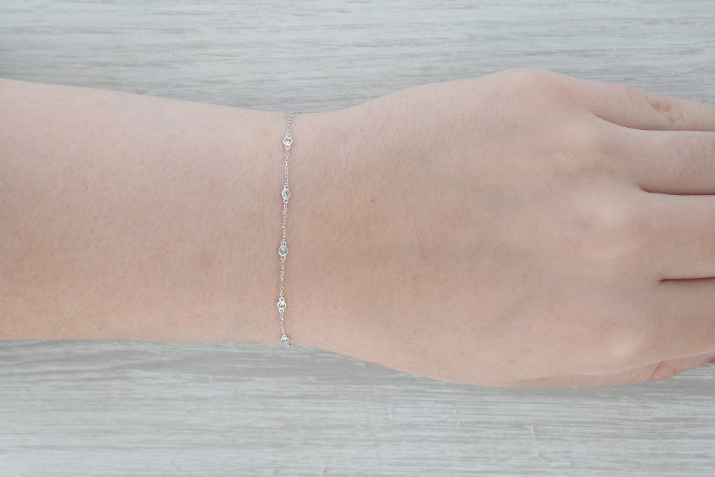 Dark Gray New 0.25ctw Diamond By The Yard Station Bracelet 14k White Gold Chain Adjustable