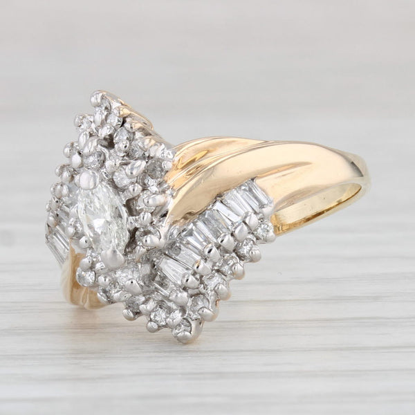 Light Gray 1ctw Diamond Cluster Bypass Ring 10k Yellow Gold Size 7.5