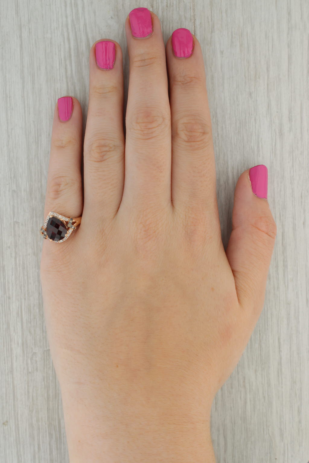 Rosy Brown Le Vian 4.84ctw Pear Garnet Diamond Halo Ring 14k Rose Gold Size 7