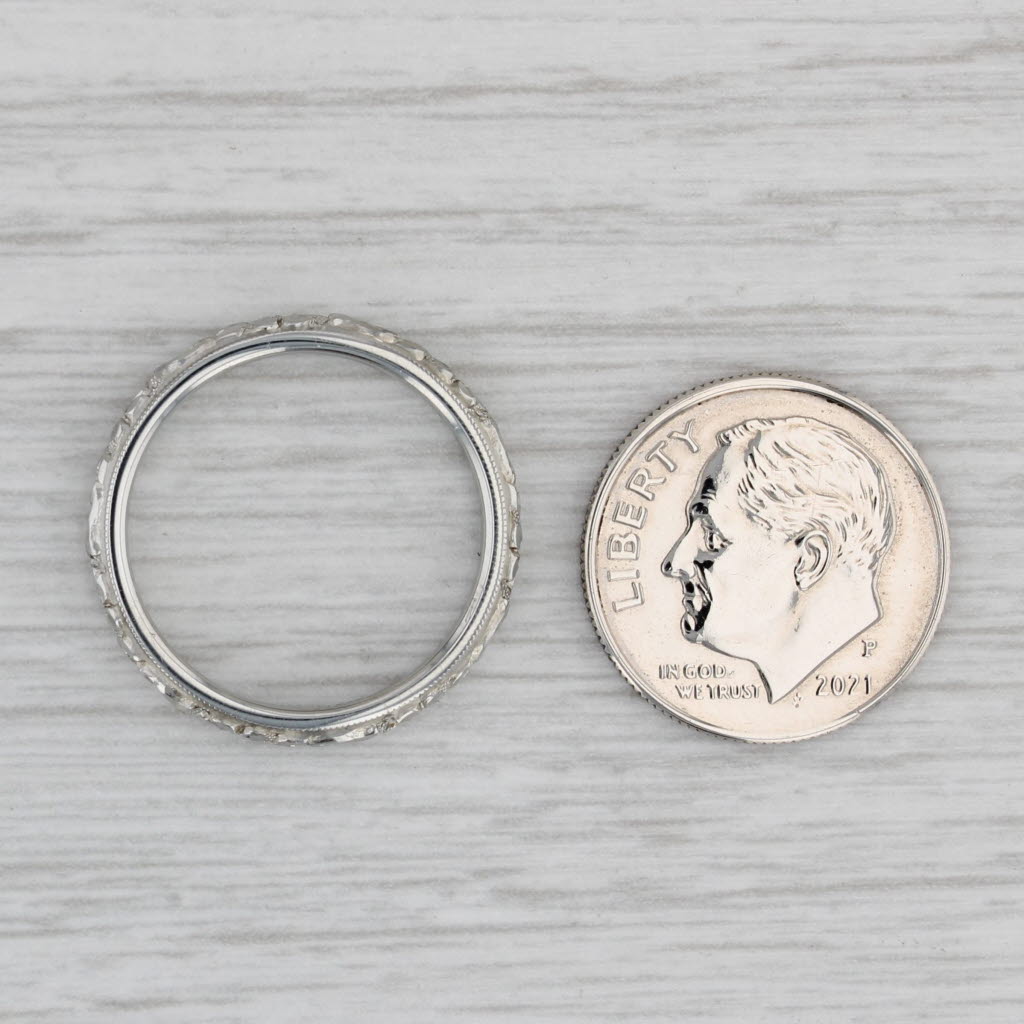 Gray Art Deco Floral Women's Wedding Band 18k White Gold Size 6.5 Stackable Ring