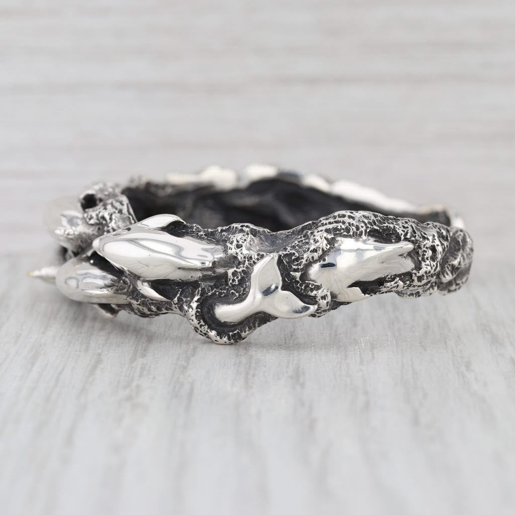 Kabana Dolphins in the Water Cuff Bracelet Sterling Silver 6.25" Statement
