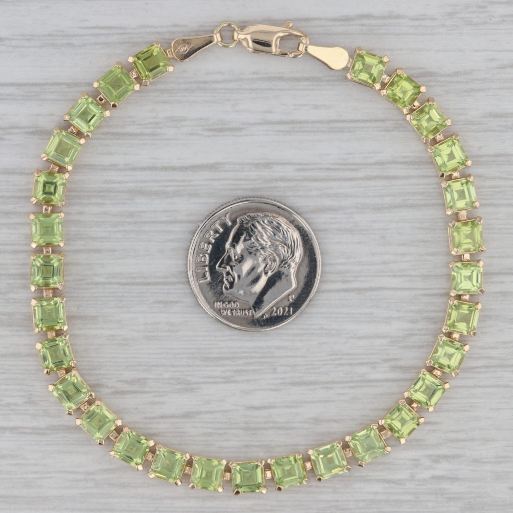 Gray 11.60ctw Peridot 14k Yellow Gold Tennis Bracelet 7.75"