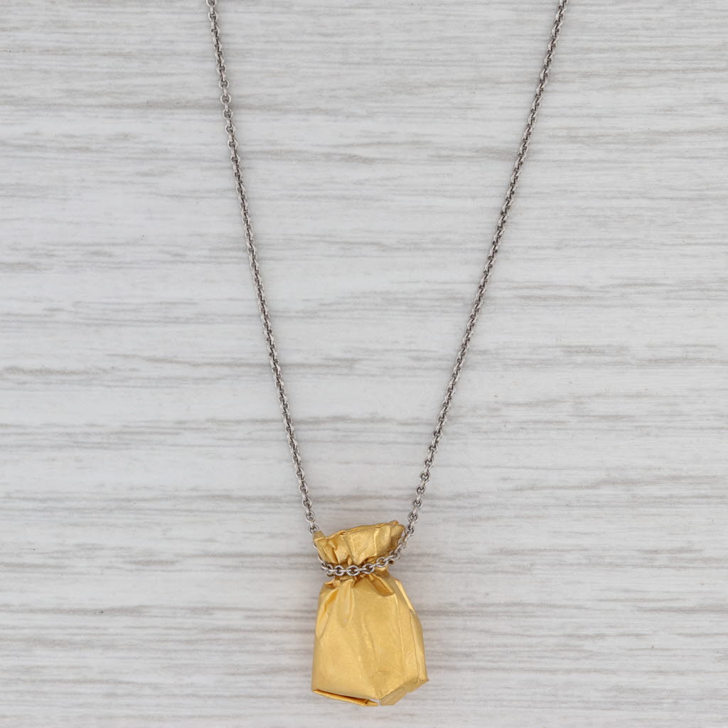 24k Gold Bag Pendant Platinum Necklace 17" Cable Chain