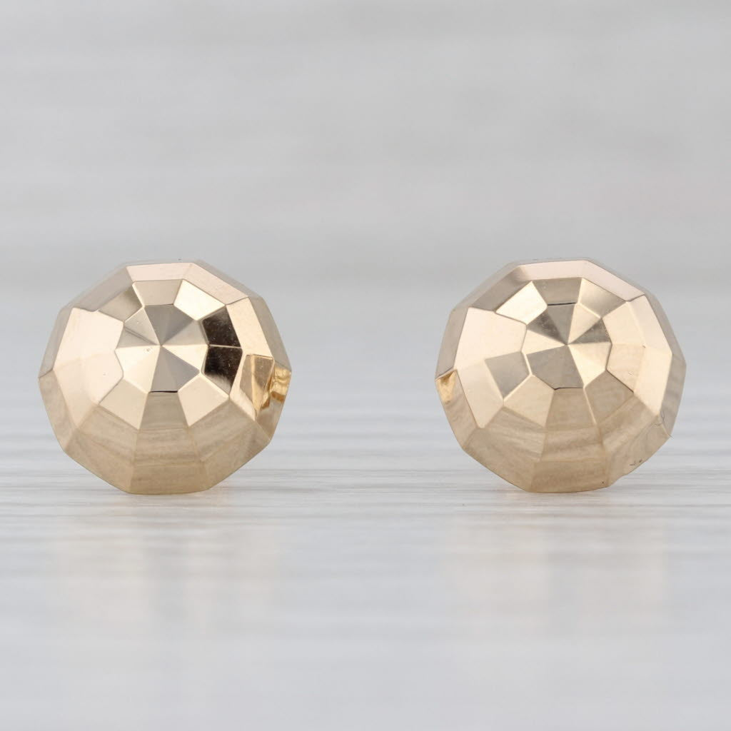 Disco Ball Bead Button Stud Earrings 14k Yellow Gold Round Studs
