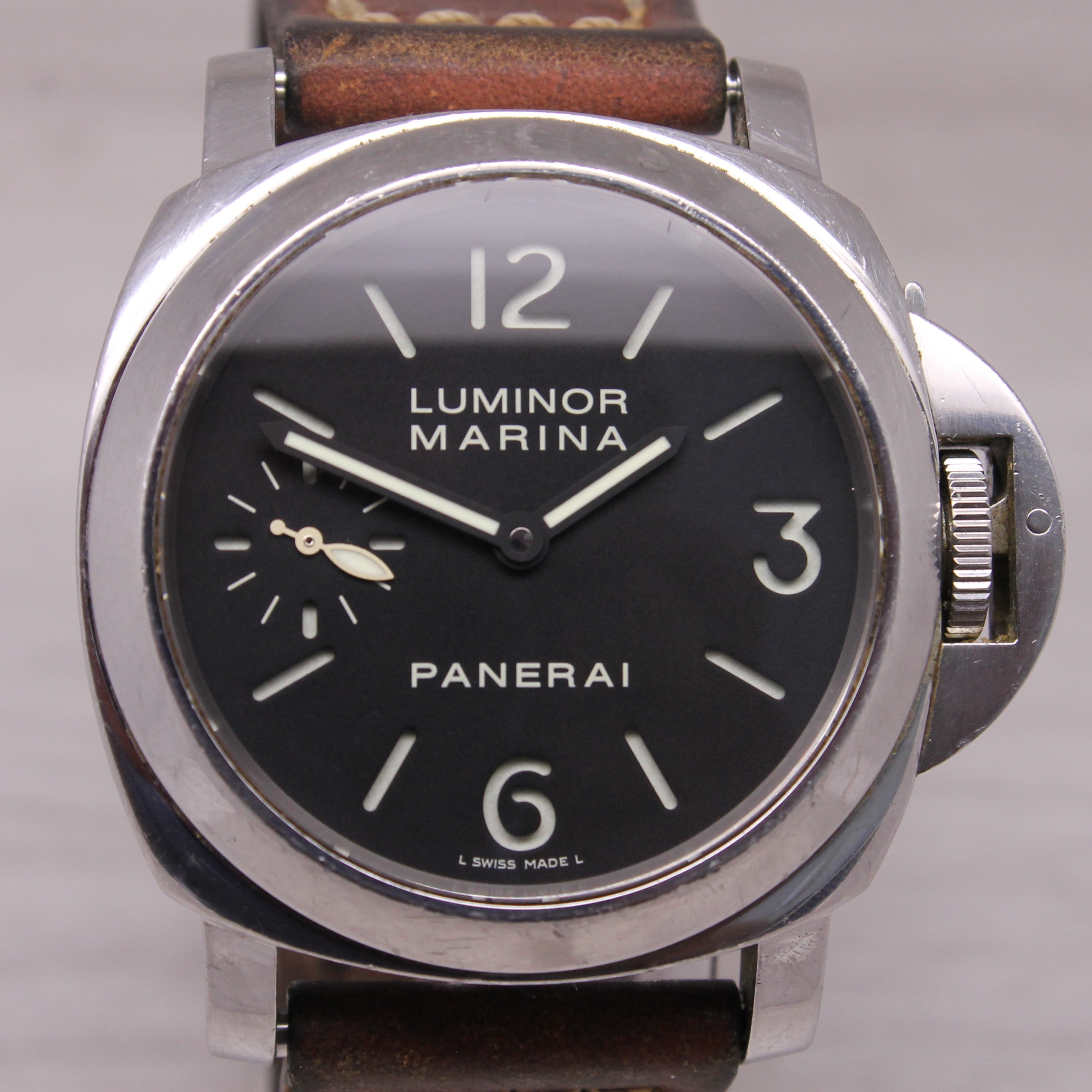 Panerai Luminor Marina PAM111 Mens 44mm Steel Manual Watch Sandwich Dial 00111