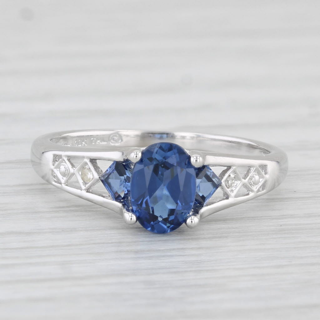 Light Gray 1.19ctw Lab Created Blue Sapphire Diamond Ring 10k White Gold Sz 6.75 Engagement