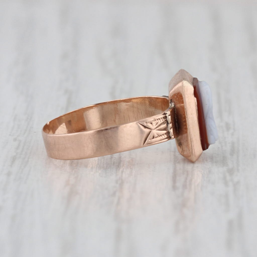 Victorian Carved Chalcedony Cameo Ring 9k Rose Gold Size 4.5 Antique