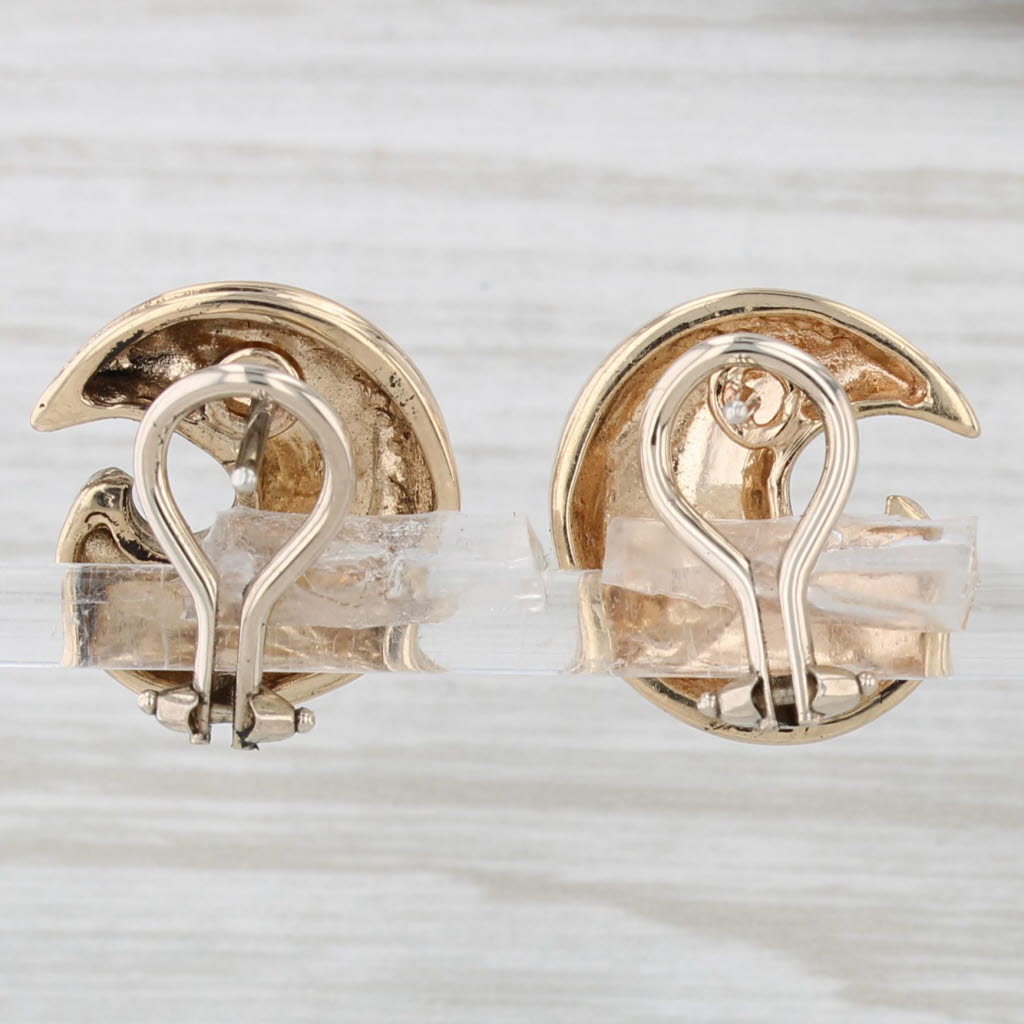 Light Gray Beveled C Stud Earrings 14k Yellow Gold Omega Backs