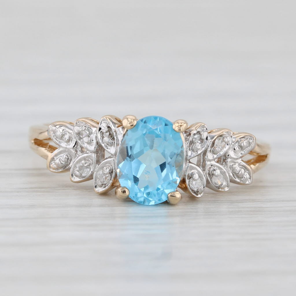 Light Gray 1.03ctw Oval Blue Topaz Diamond Ring 14k Yellow Gold Size 6.25