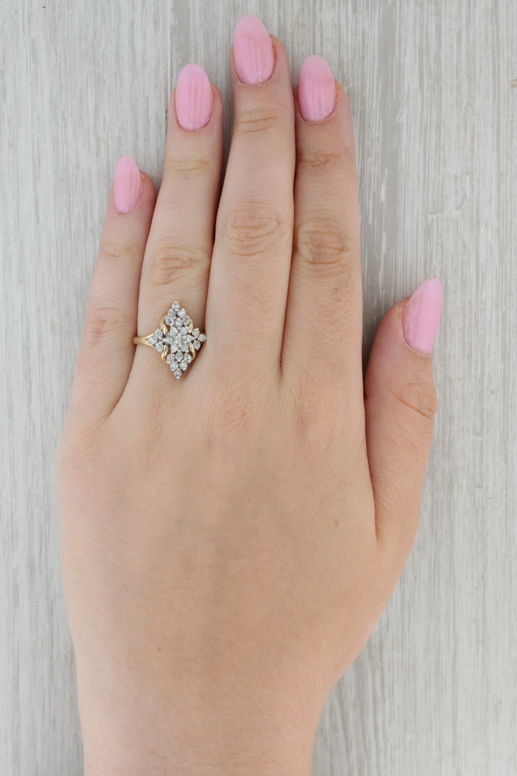Dark Gray 0.75ctw Diamond Cluster Ring 10k Yellow Gold Size 8 Cocktail