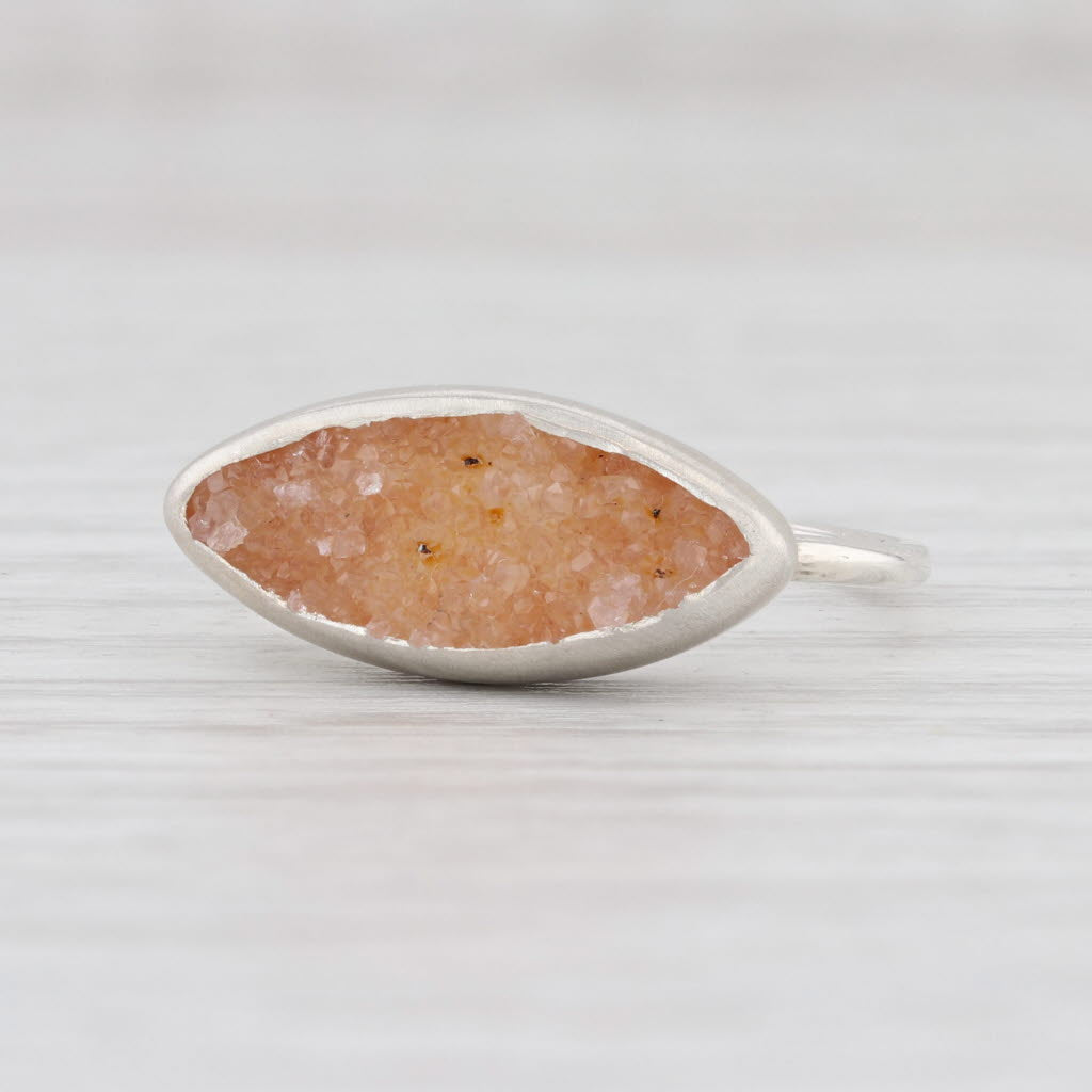 New Nina Wynn Ring Tan Sand Druzy Quartz Sterling Silver Size 7 Statement