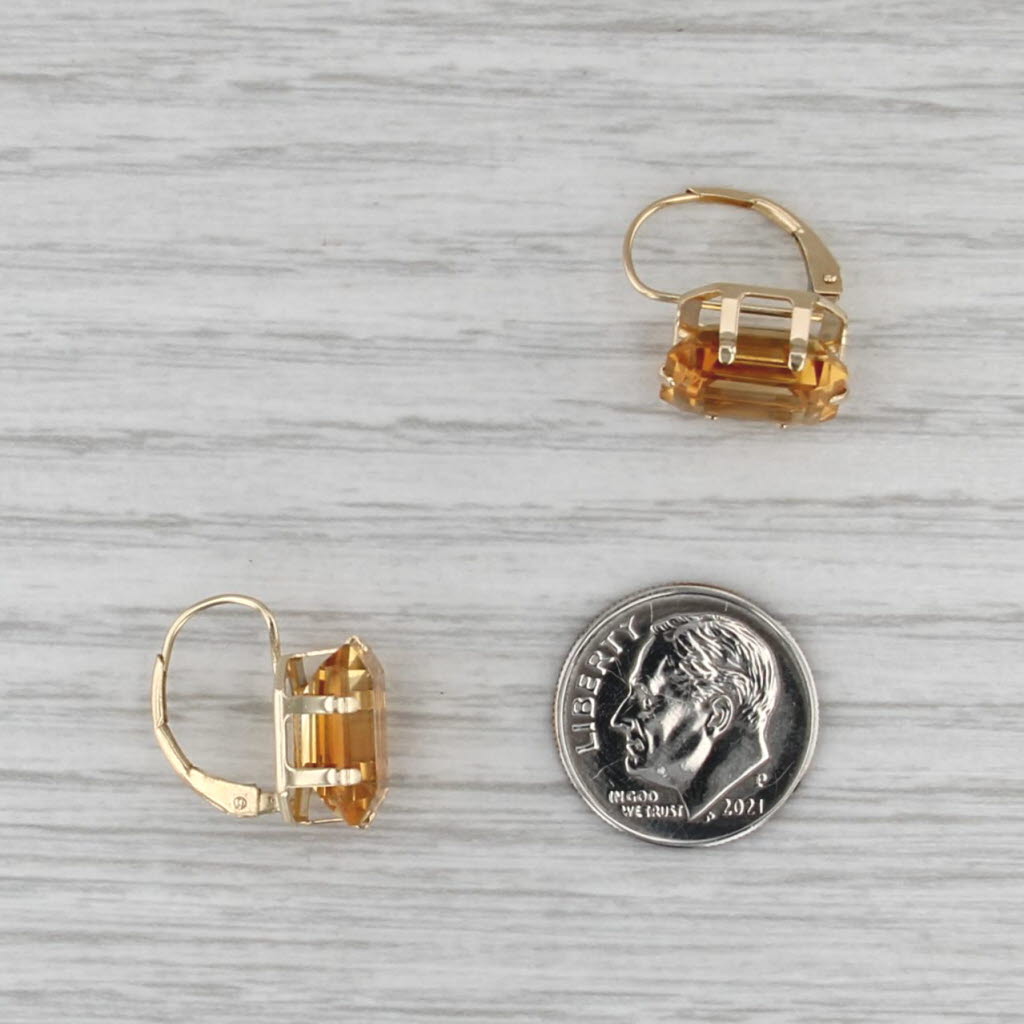9.40ctw Citrine Solitaire Drop Earrings 14k Yellow Gold Lever Backs
