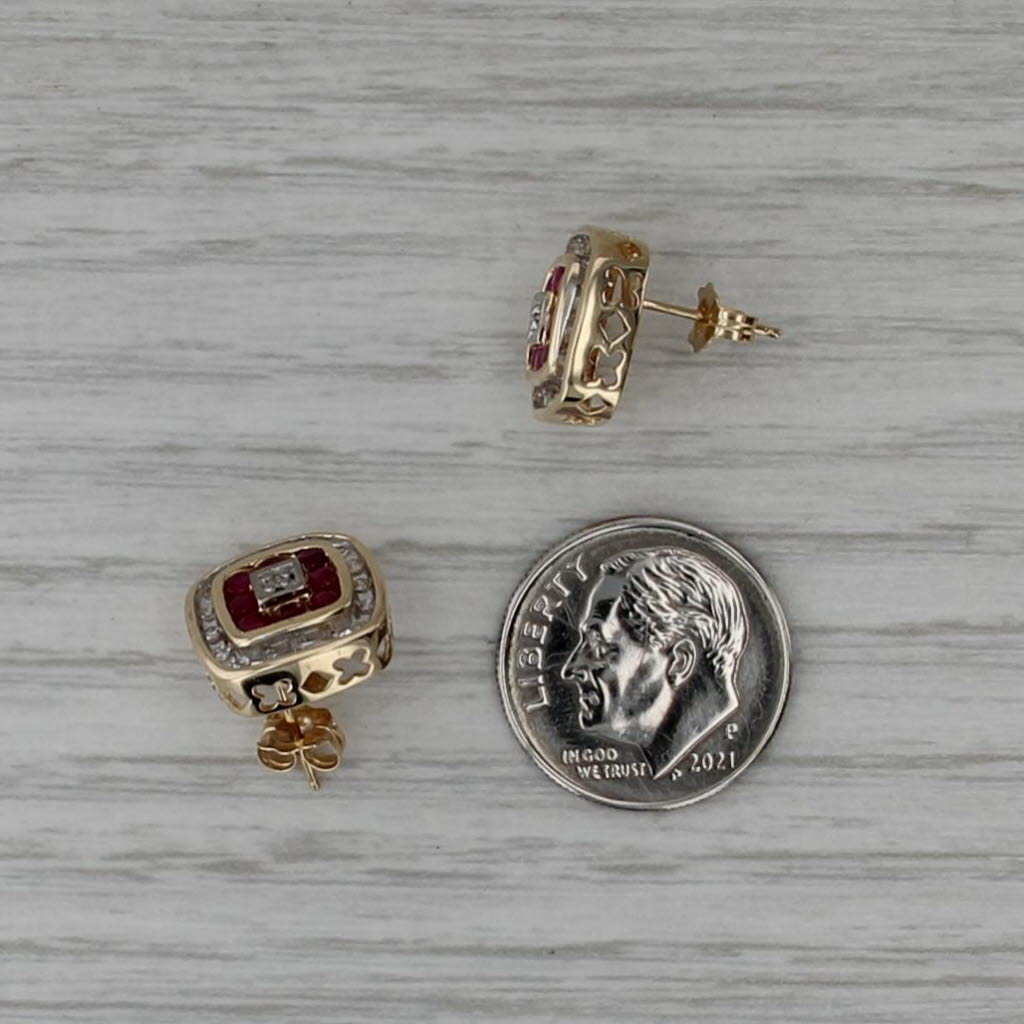 0.84ctw Ruby Diamond Halo Stud Earrings 10k Yellow Gold Studs
