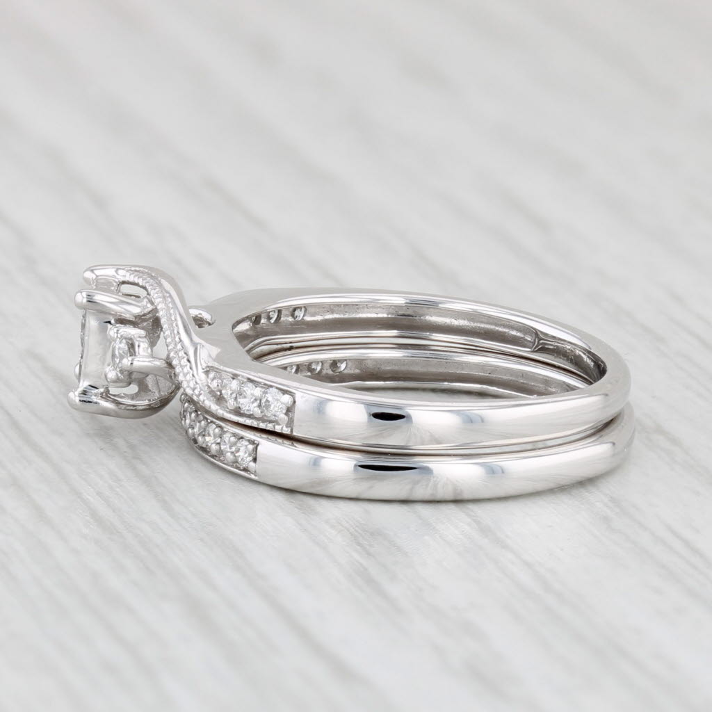 Light Gray 0.27ctw Diamond Engagement Ring Wedding Band Bridal Set 10k White Gold Size 5