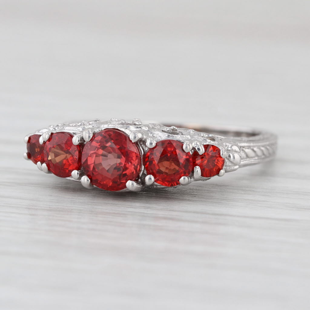 Vintage Style Lab Created Red Orange Sapphire Topaz Ring 14k White Gold Sz 8.25