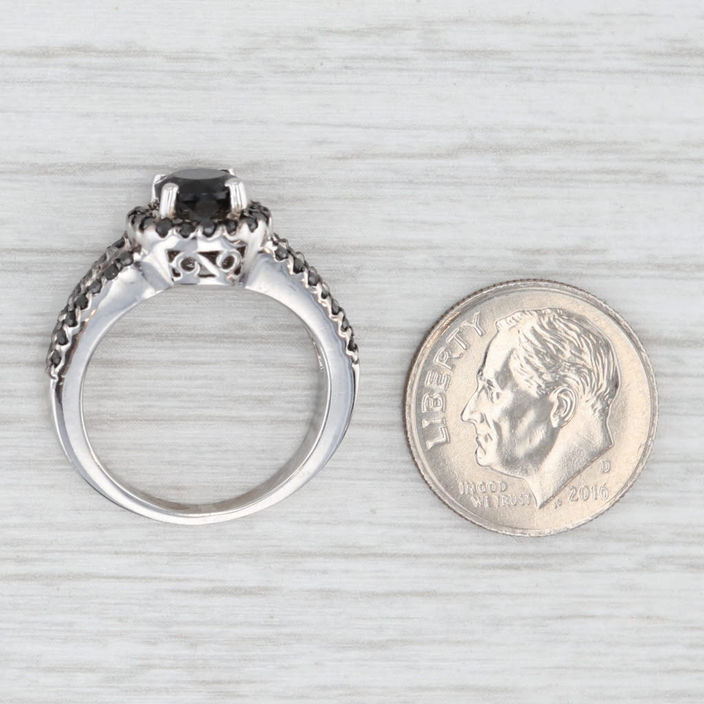 Light Gray Black Cubic Zirconia Halo Ring 10k White Gold Size 5.75 Gothic Engagement