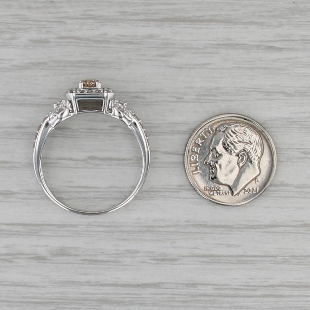 Champagne White Diamond Halo Engagement Ring 14k White Gold Size 9.25