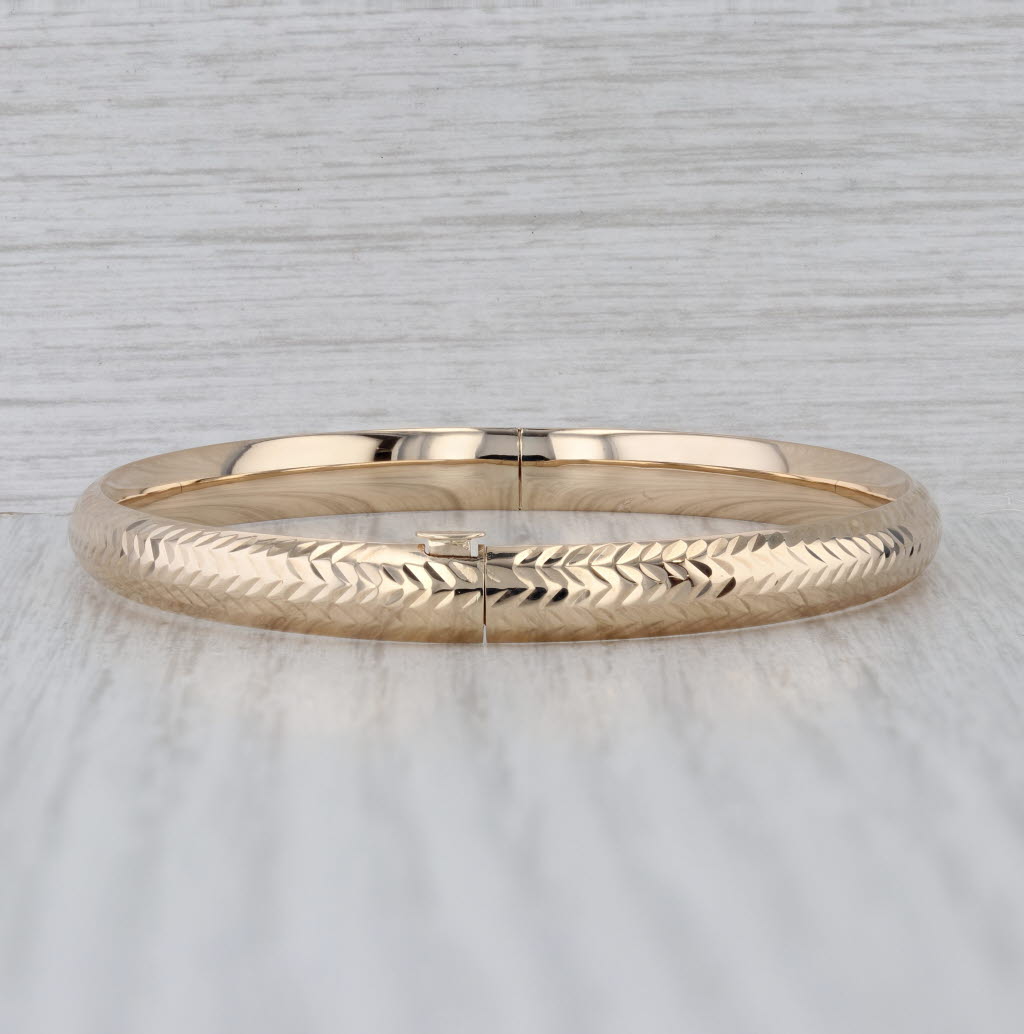 7" Patterned Bangle Bracelet 14k Yellow Gold 6.3mm