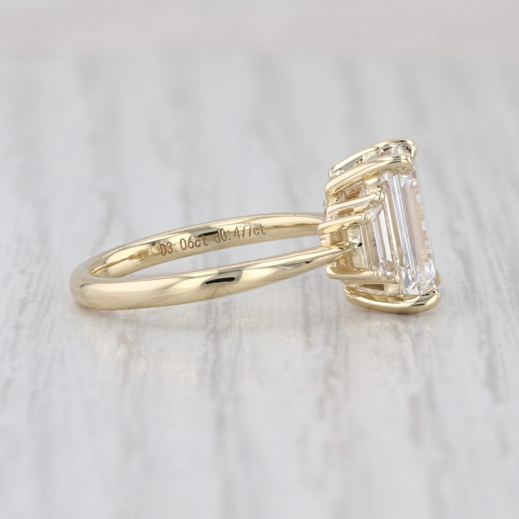 New IGI 3.54ctw Emerald Cut Lab Grown Diamond Engagement Ring 14k Yellow Gold
