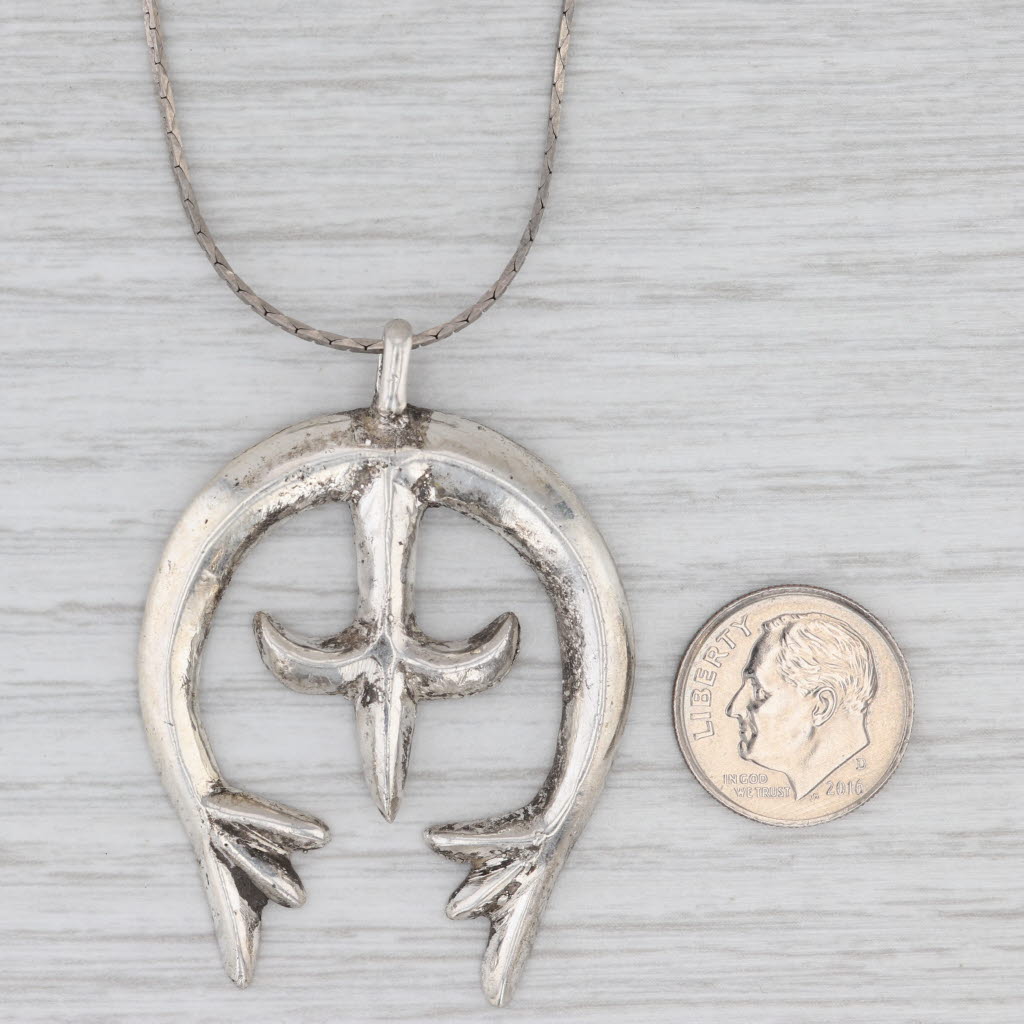 Sterling Silver Navajo Sandcast Naja Vintage Native American Pendant Necklace