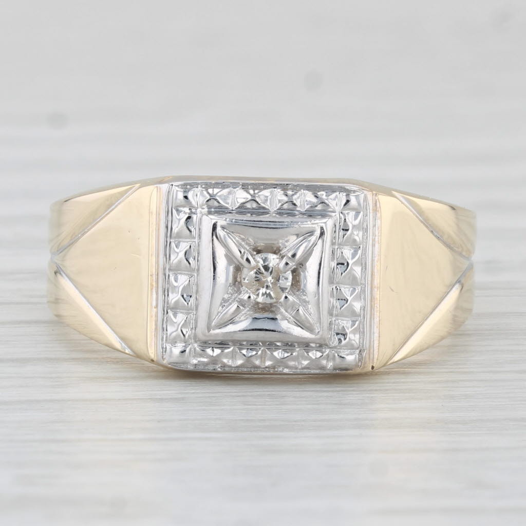 Light Gray Vintage Men's Diamond Ring 10k White & Yellow Gold Size 10.5