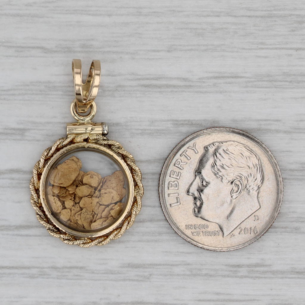 Gray Vintage Authentic Gold Nuggets in resin Pendant 14k 20k Yellow Gold