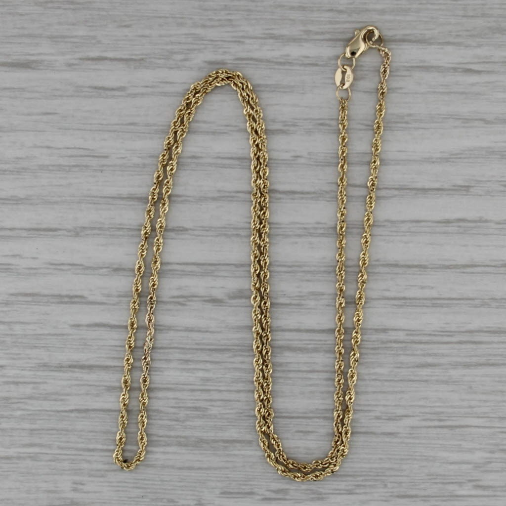 18.5" 1.5mm Rope Chain Necklace 10k Yellow Gold Lobster Clasp