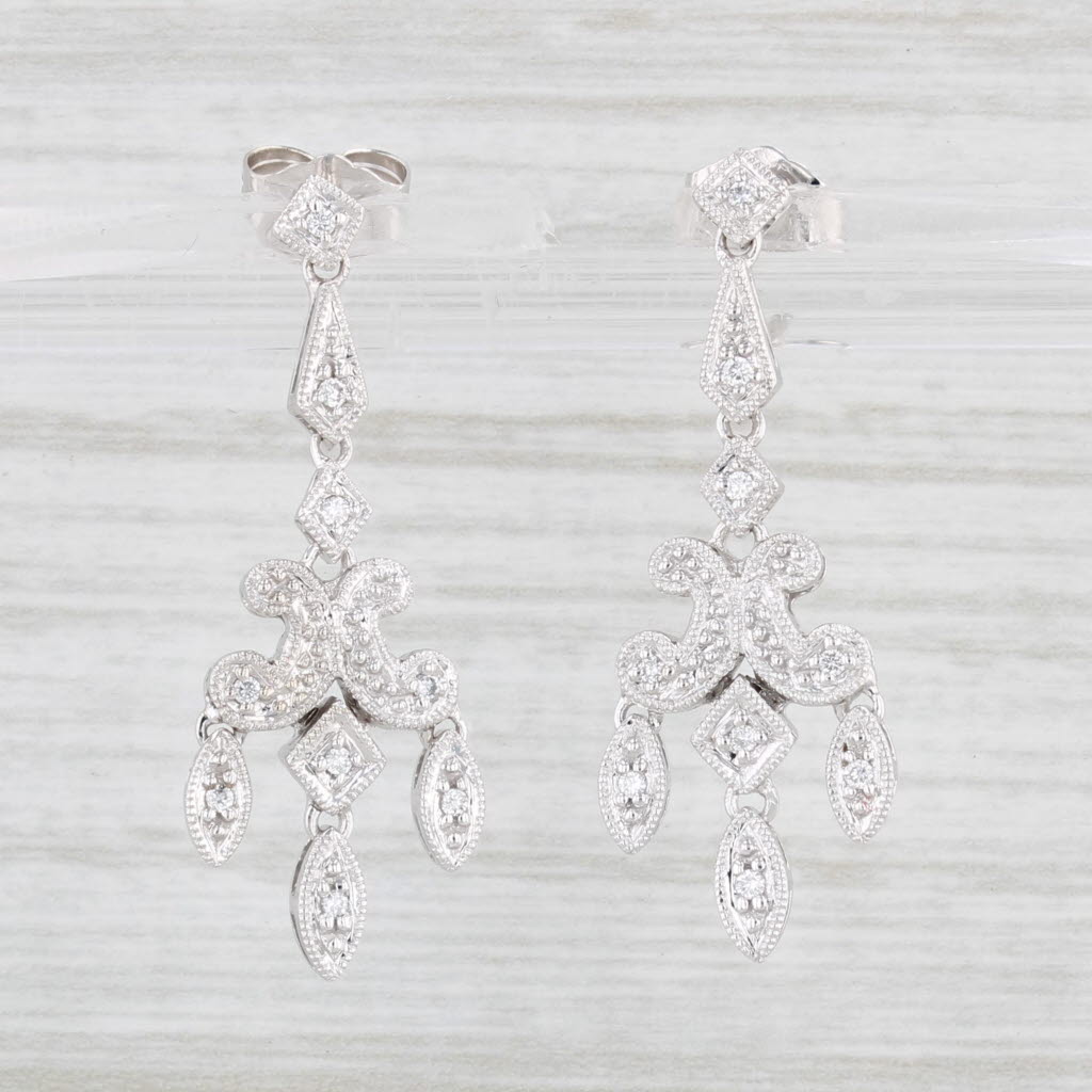 Light Gray Diamond Dangle Earrings 14k White Gold Chandelier