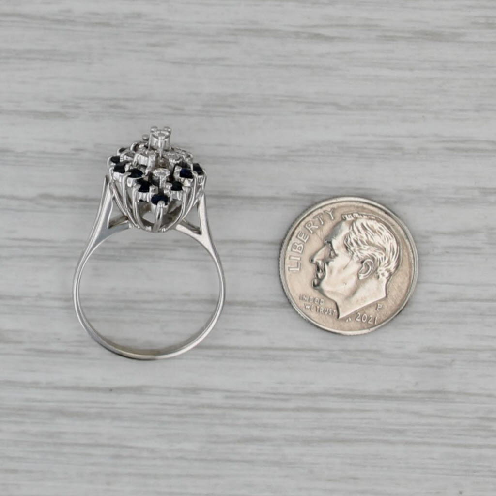 1ctw Blue Sapphire Diamond Cluster Ring 14k White Gold Size 7.5 Cocktail