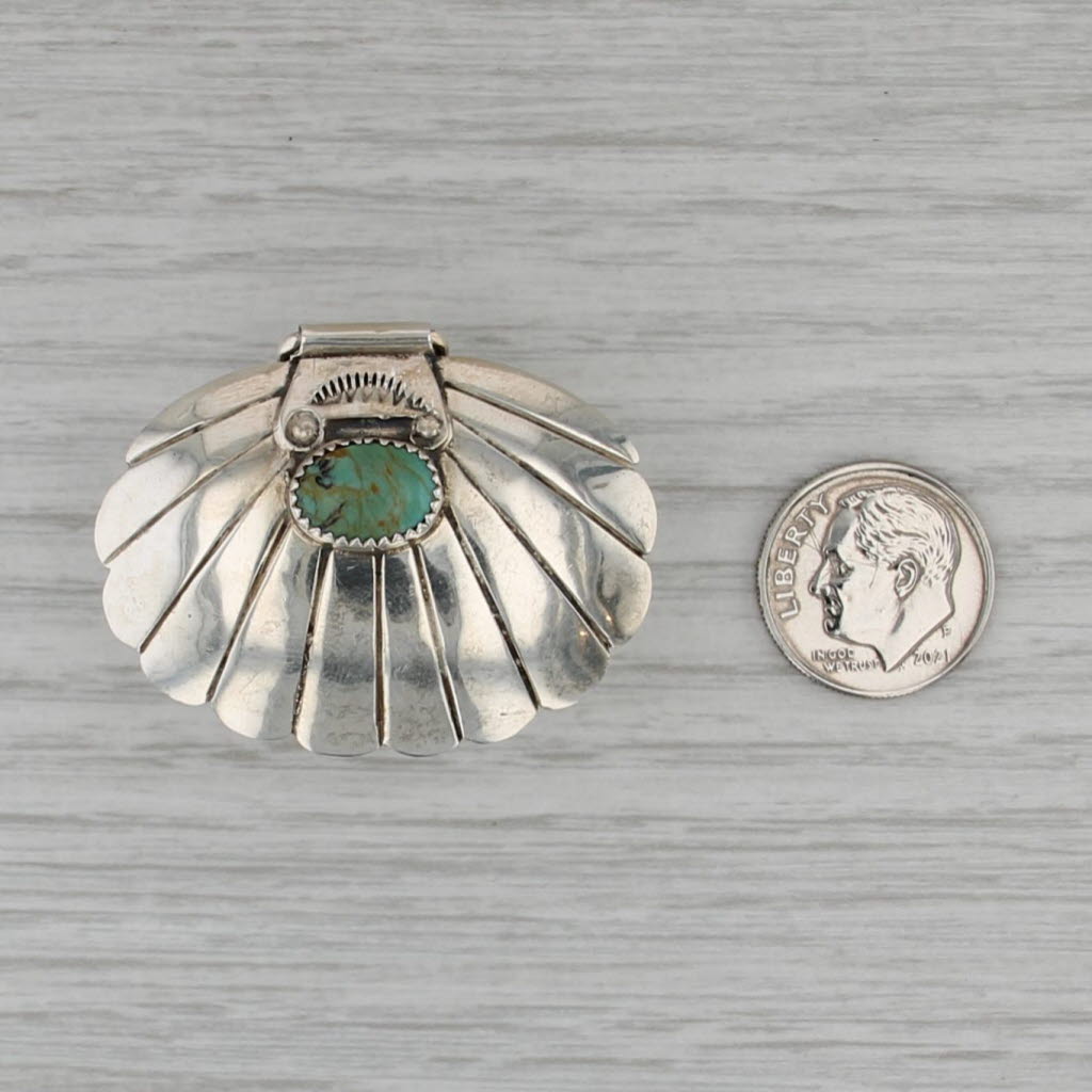 Sterling Silver Turquoise Shell Snuff / Pill Box Engravable Vintage Opens