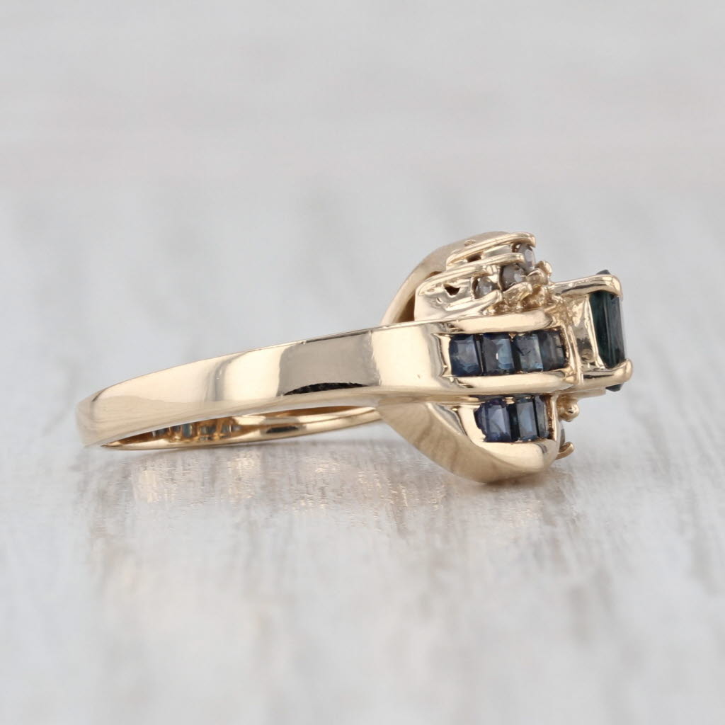 1.06ctw Blue Sapphire Diamond Bypass Ring 14k Yellow Gold Size 5