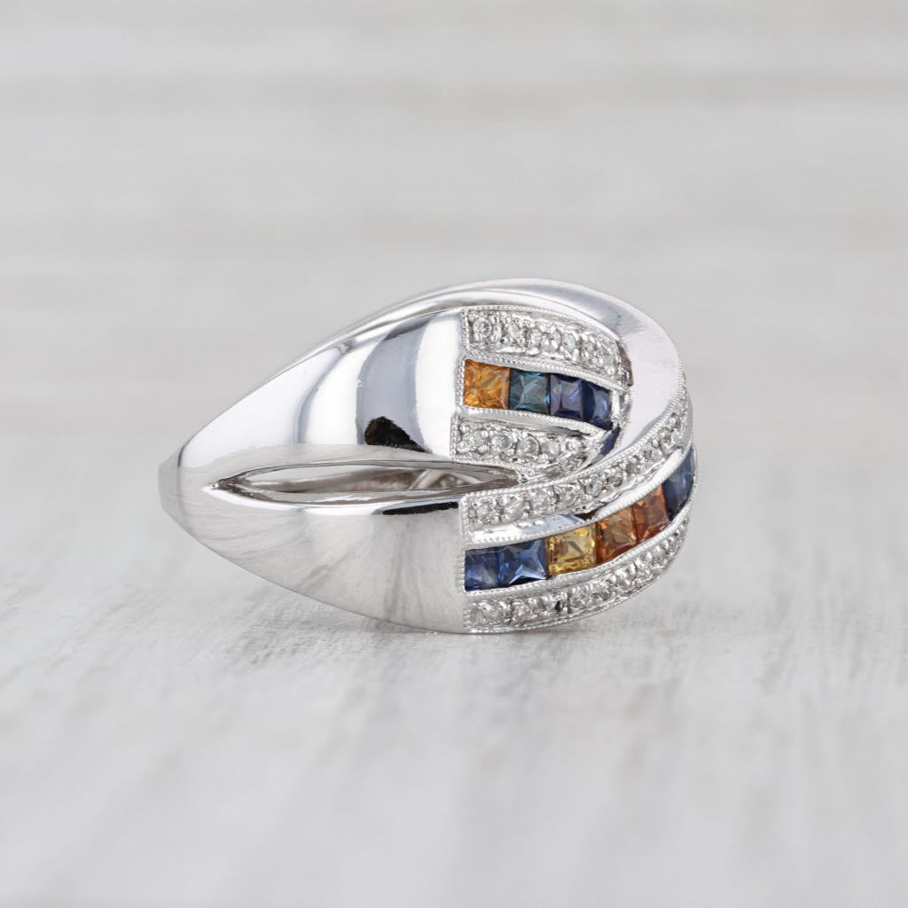 2.18ctw Multicolor Sapphire Diamond Crossover Ring 14k Gold Size 8.25 Cocktail