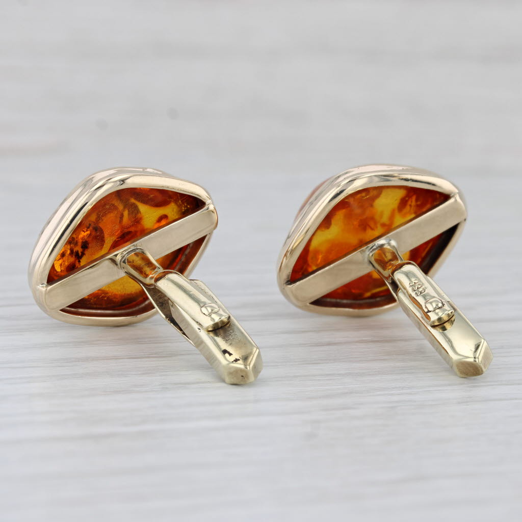 Gray Vintage Men's Amber Cufflinks 333 8k Yellow Gold Folding Backs